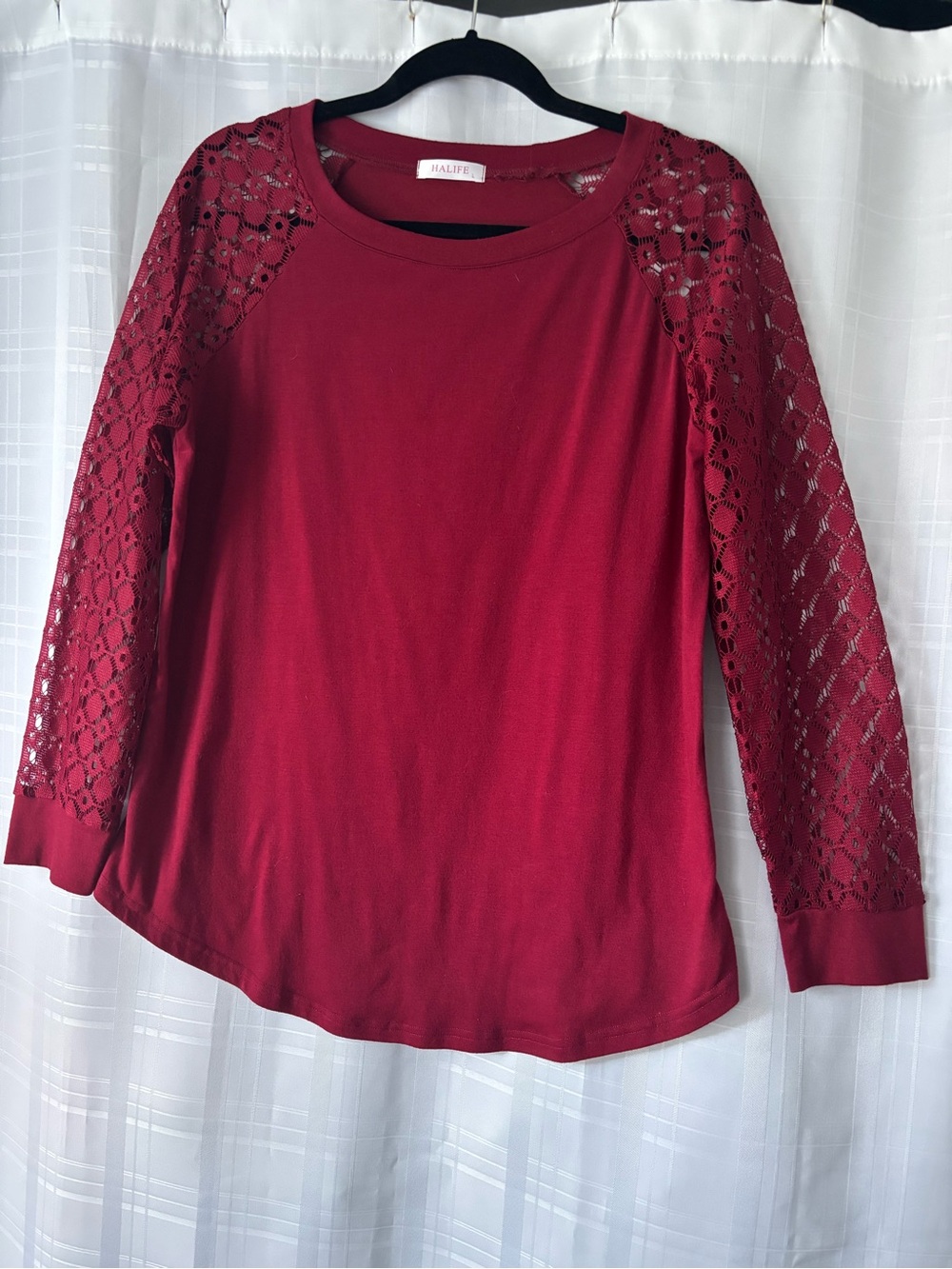 Alife Women's Lace-Sleeve Long Sleeve Top - Burgundy